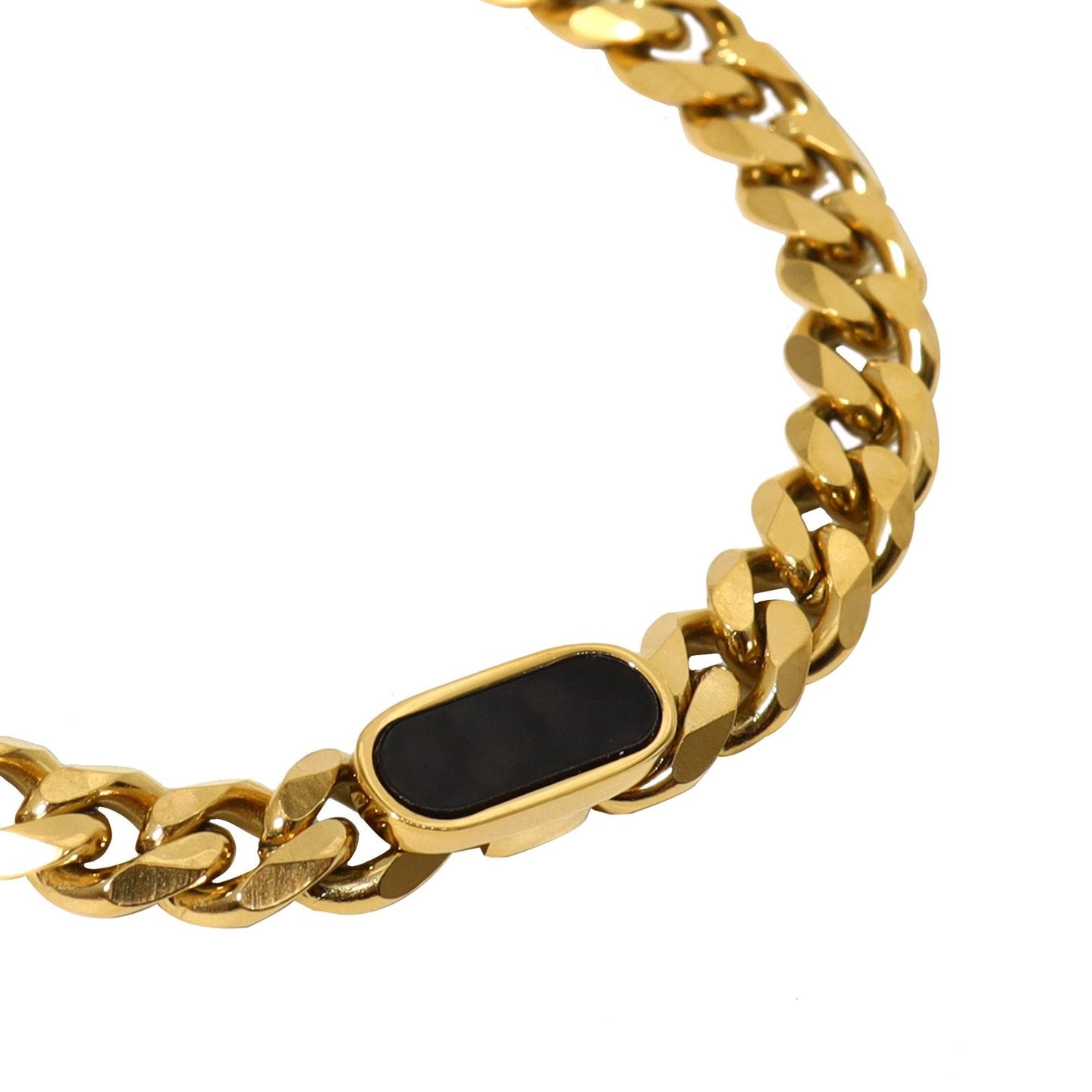 Pulseira em Aço com Elos e Pedra Retangular