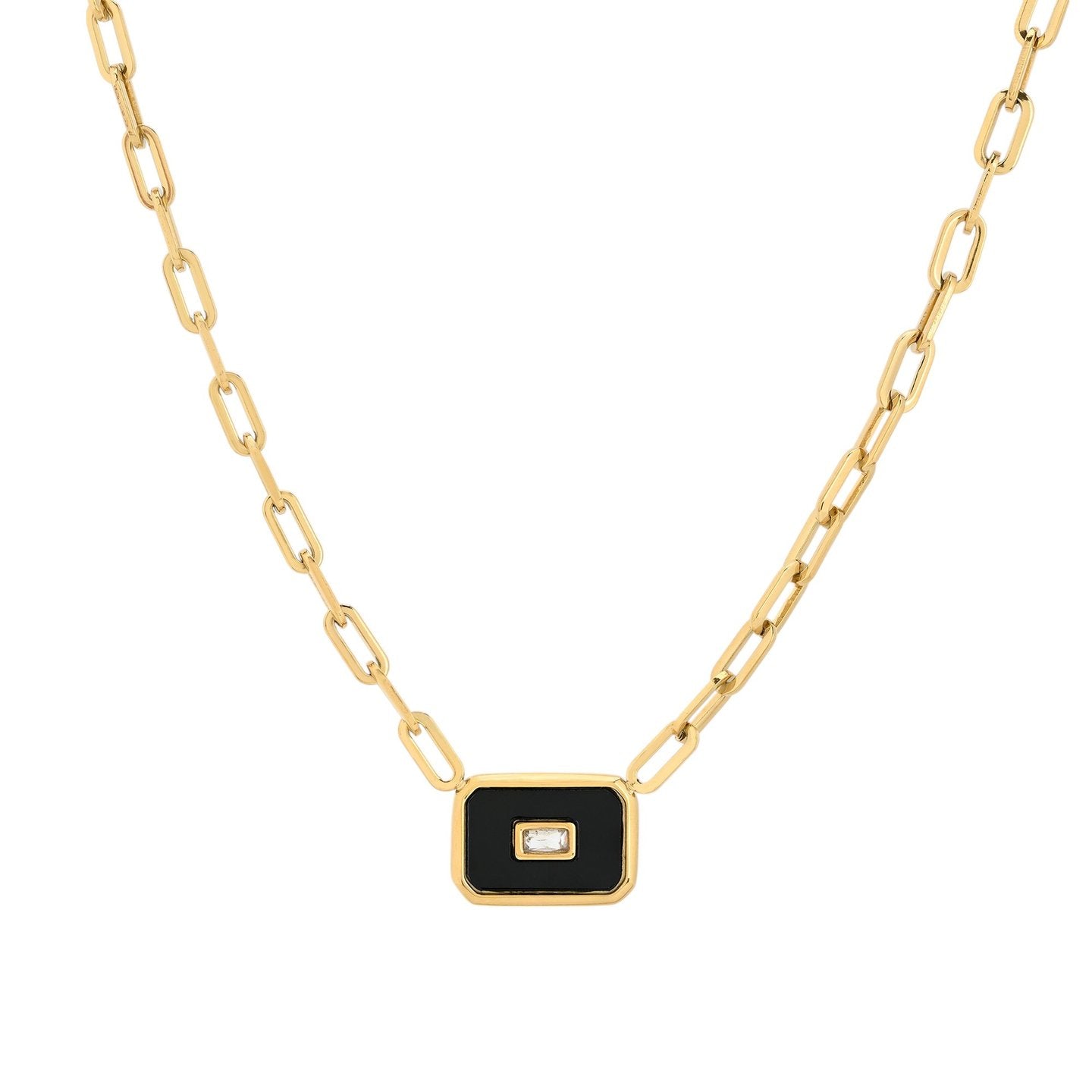 Colar Glamour com Pedra Retangular Preta