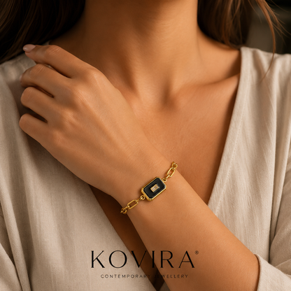 Pulseira em Aço com Pedra Retangular