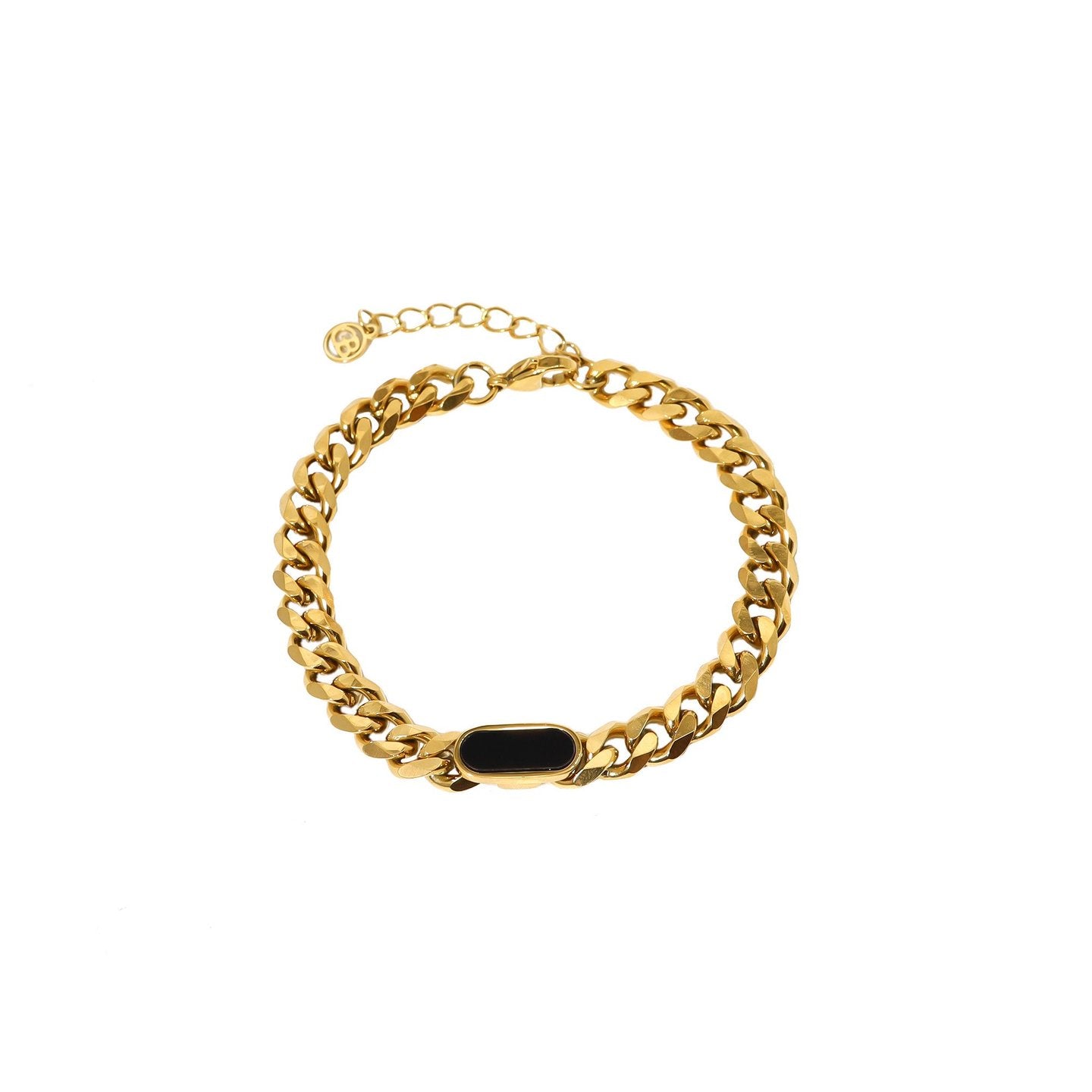 Pulseira em Aço com Elos e Pedra Retangular