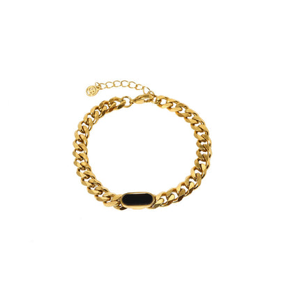 Pulseira em Aço com Elos e Pedra Retangular