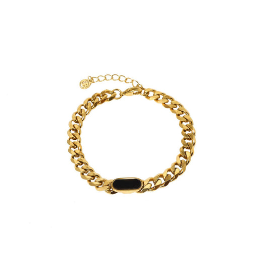 Pulseira em Aço com Elos e Pedra Retangular