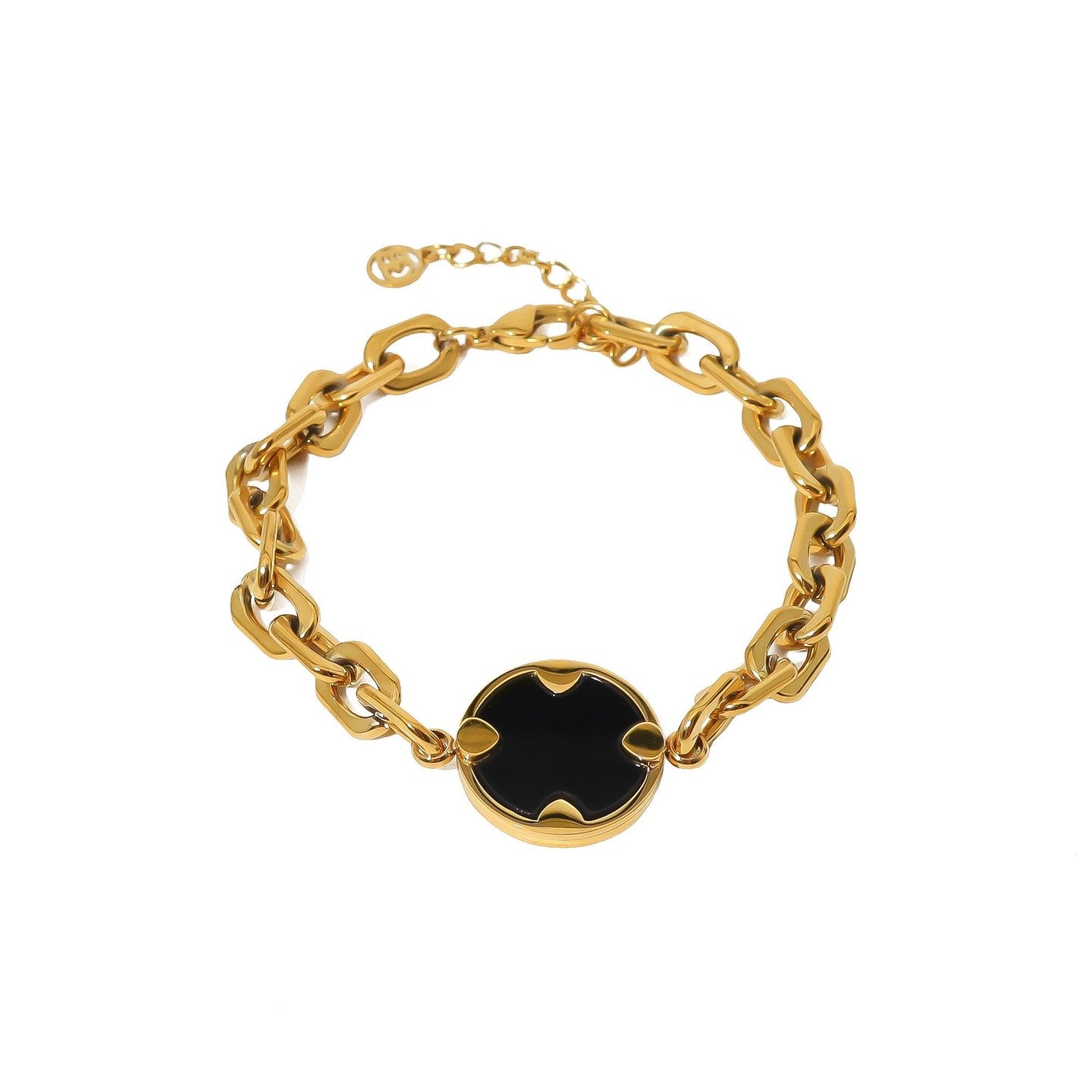 Pulseira em Aço com Elos e Pedra Redonda