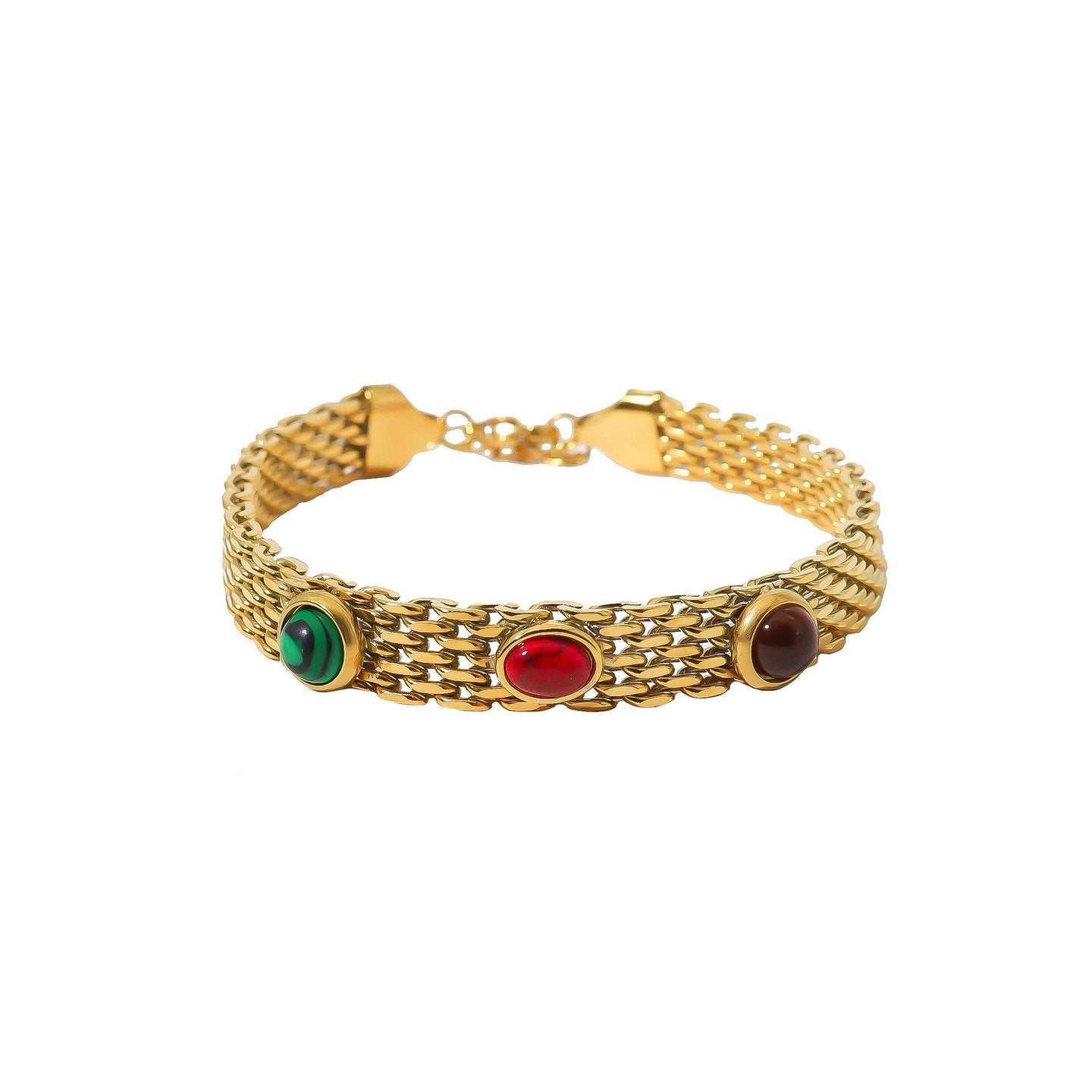 Pulseira em Aço com Pedras Coloridas