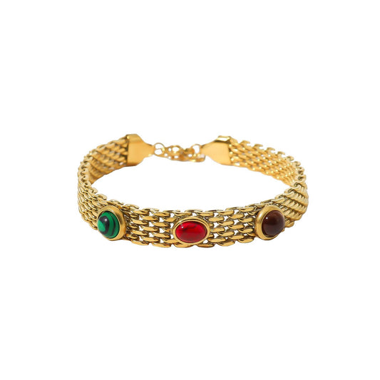 Pulseira em Aço com Pedras Coloridas