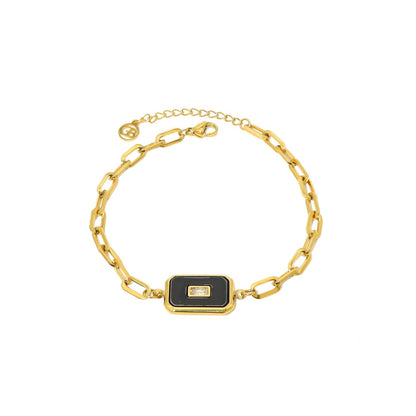 Pulseira em Aço com Pedra Retangular