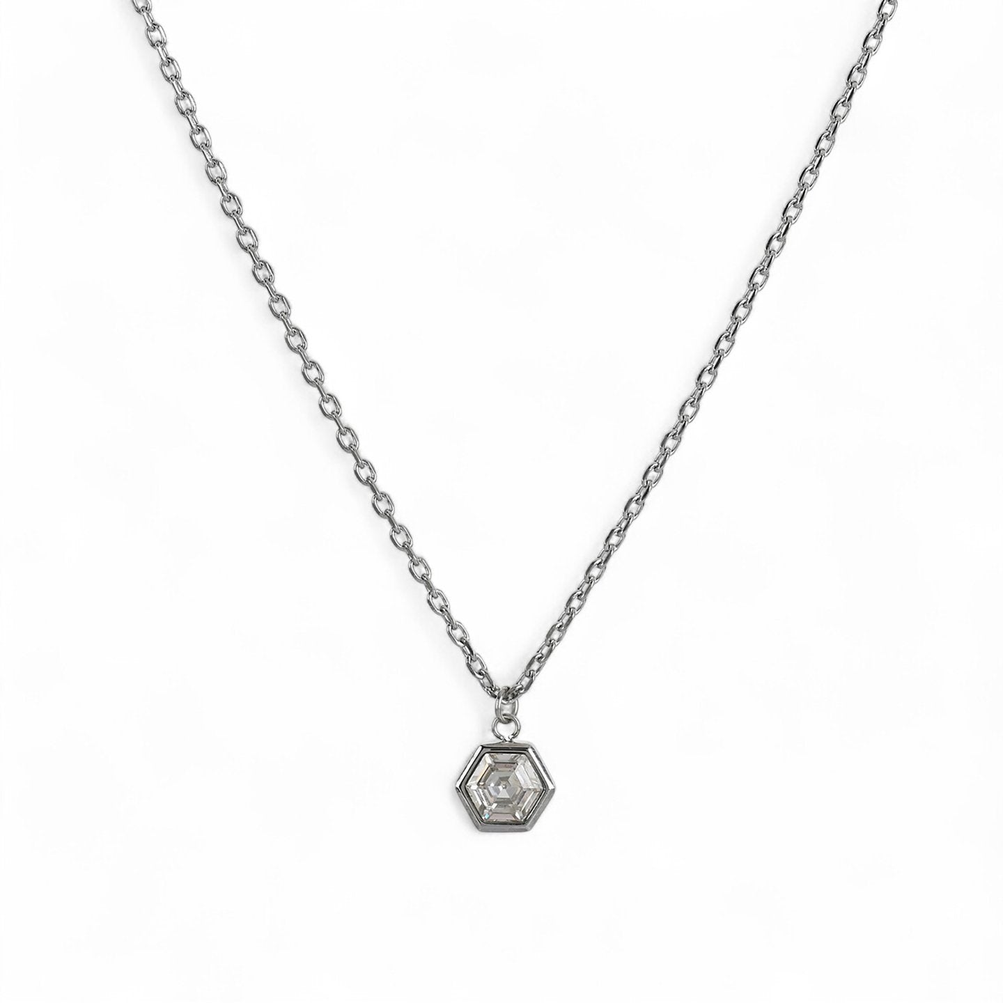 Colar Delicate Hexágono com Zircónia
