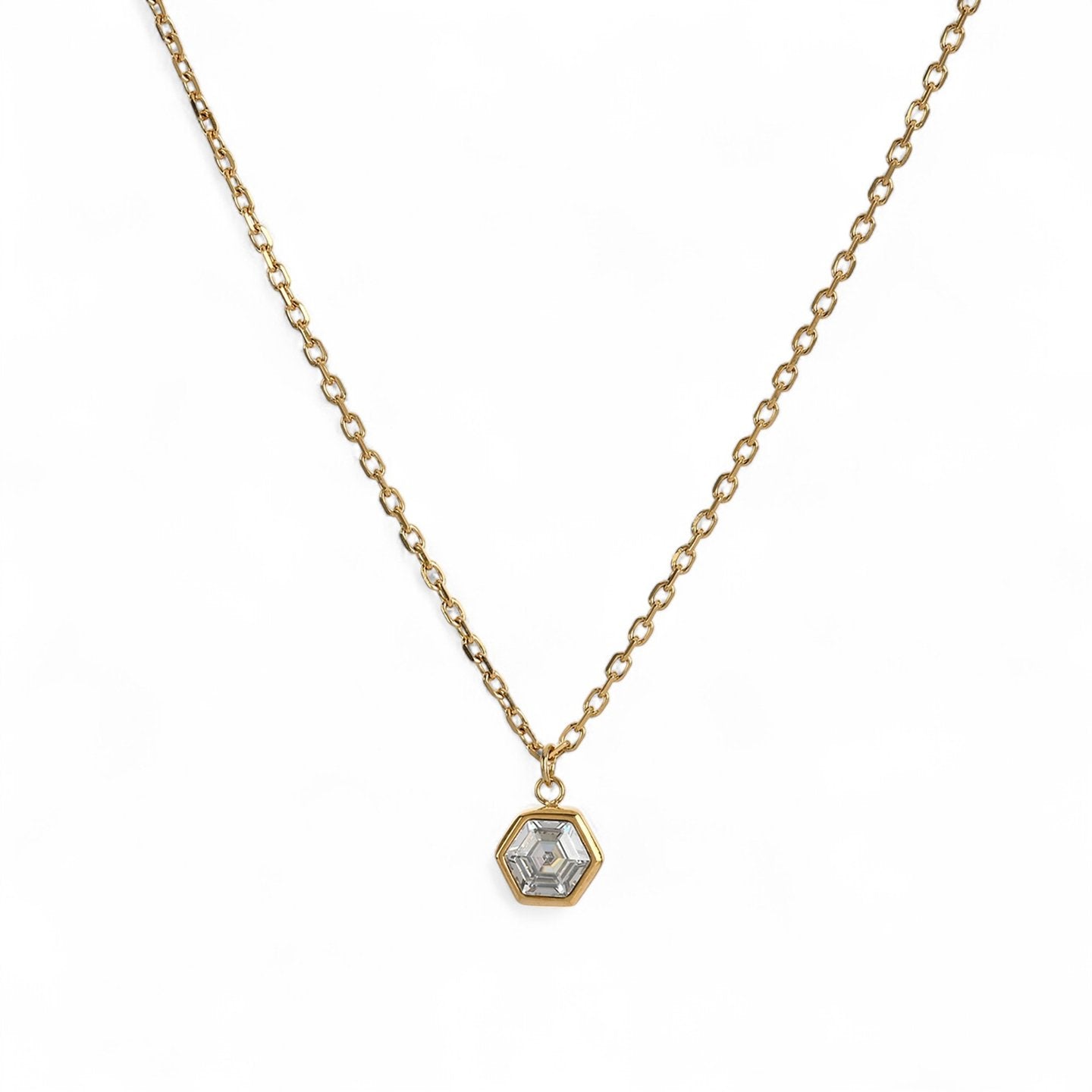 Colar Delicate Hexágono com Zircónia