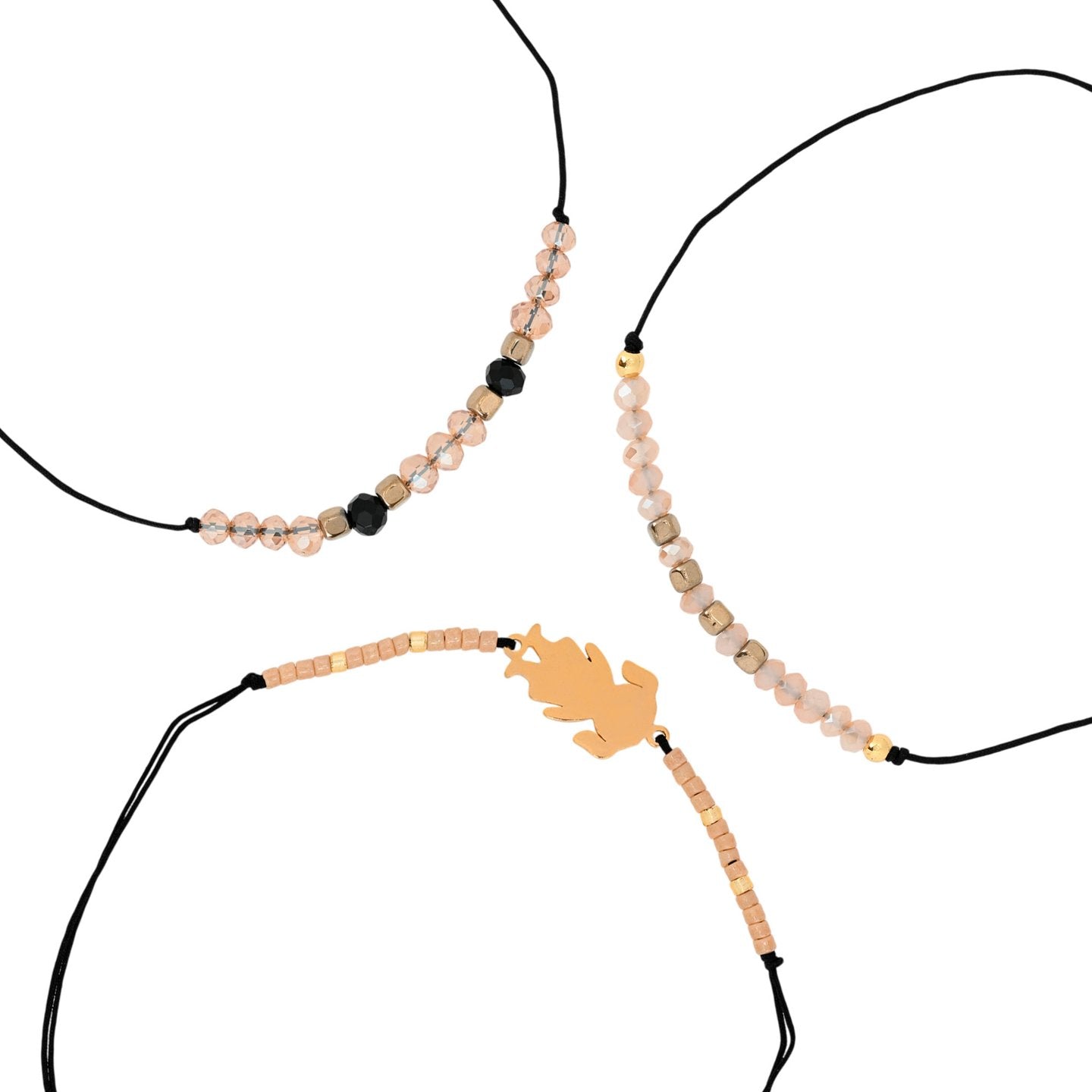 Conjunto de Três Pulseiras em Aço Bege