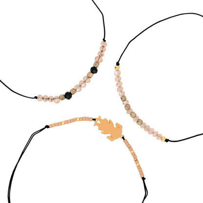 Conjunto de Três Pulseiras em Aço Bege