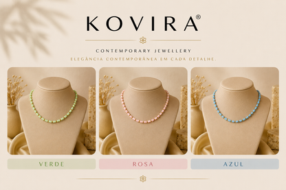 Colar Aço com Pedras Coloridas