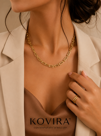 Colar Glamour com Retângulos em Dourado/Prateado