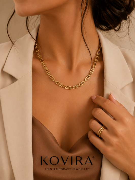 Colar Glamour com Retângulos em Dourado/Prateado