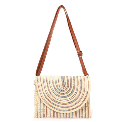 Bolsa Tiracolo em Palha com Linhas Coloridas