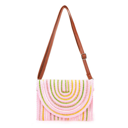 Bolsa Tiracolo em Palha com Linhas Coloridas