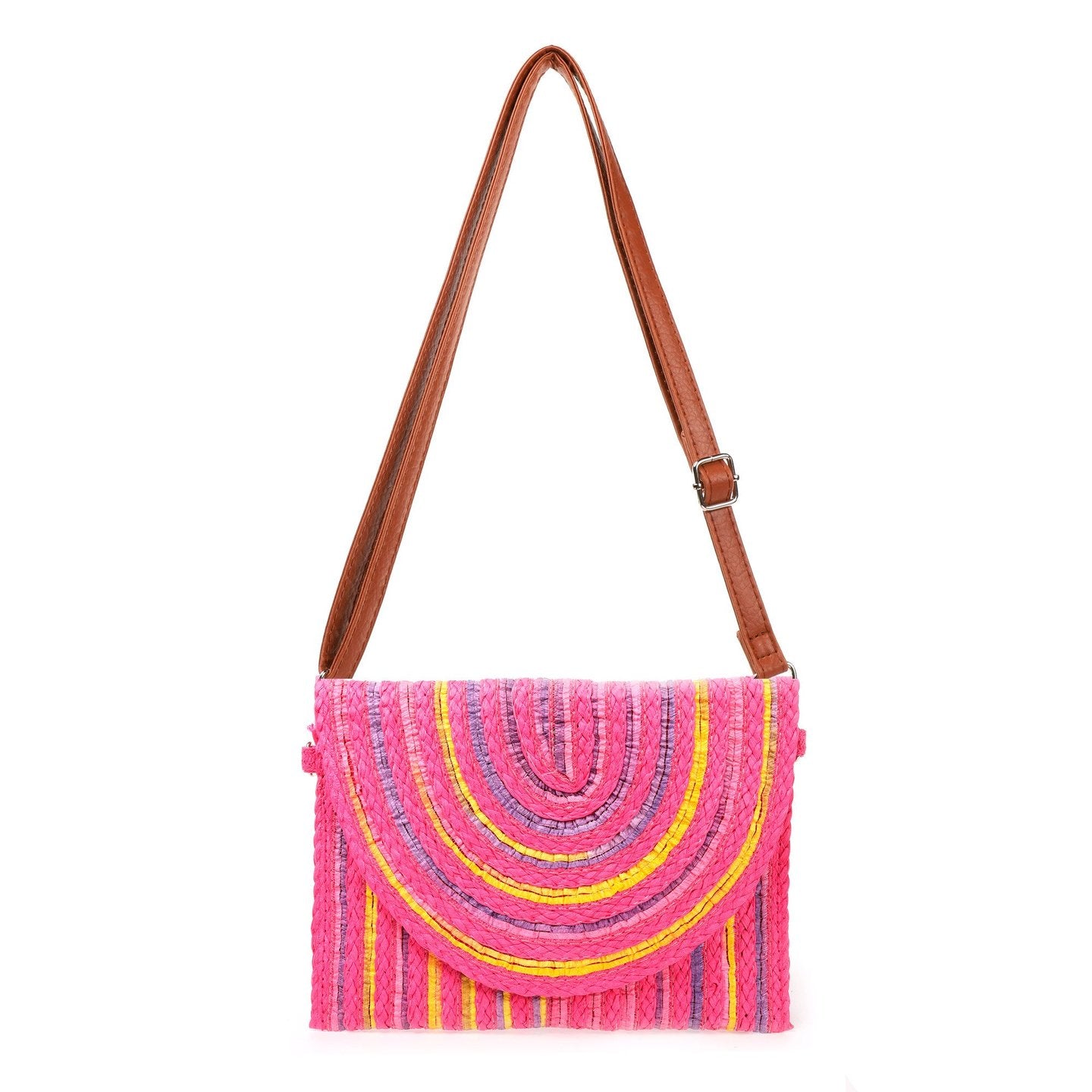Bolsa Tiracolo em Palha com Linhas Coloridas