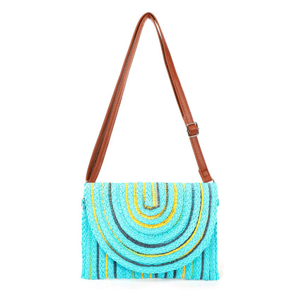 Bolsa Tiracolo em Palha com Linhas Coloridas