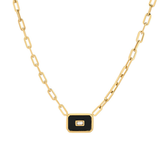 Colar Glamour com Pedra Retangular Preta