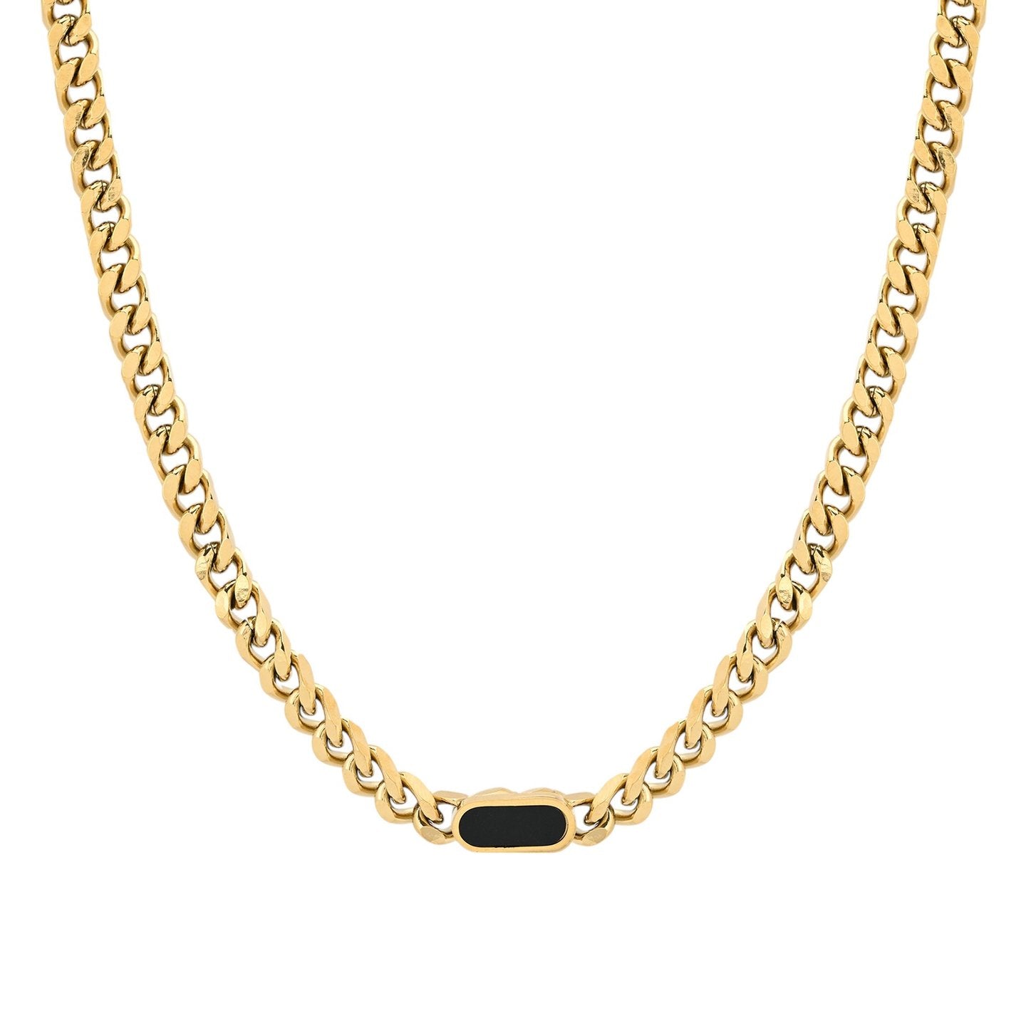 Colar Glamour com Elos e Pedra Retangular Preta