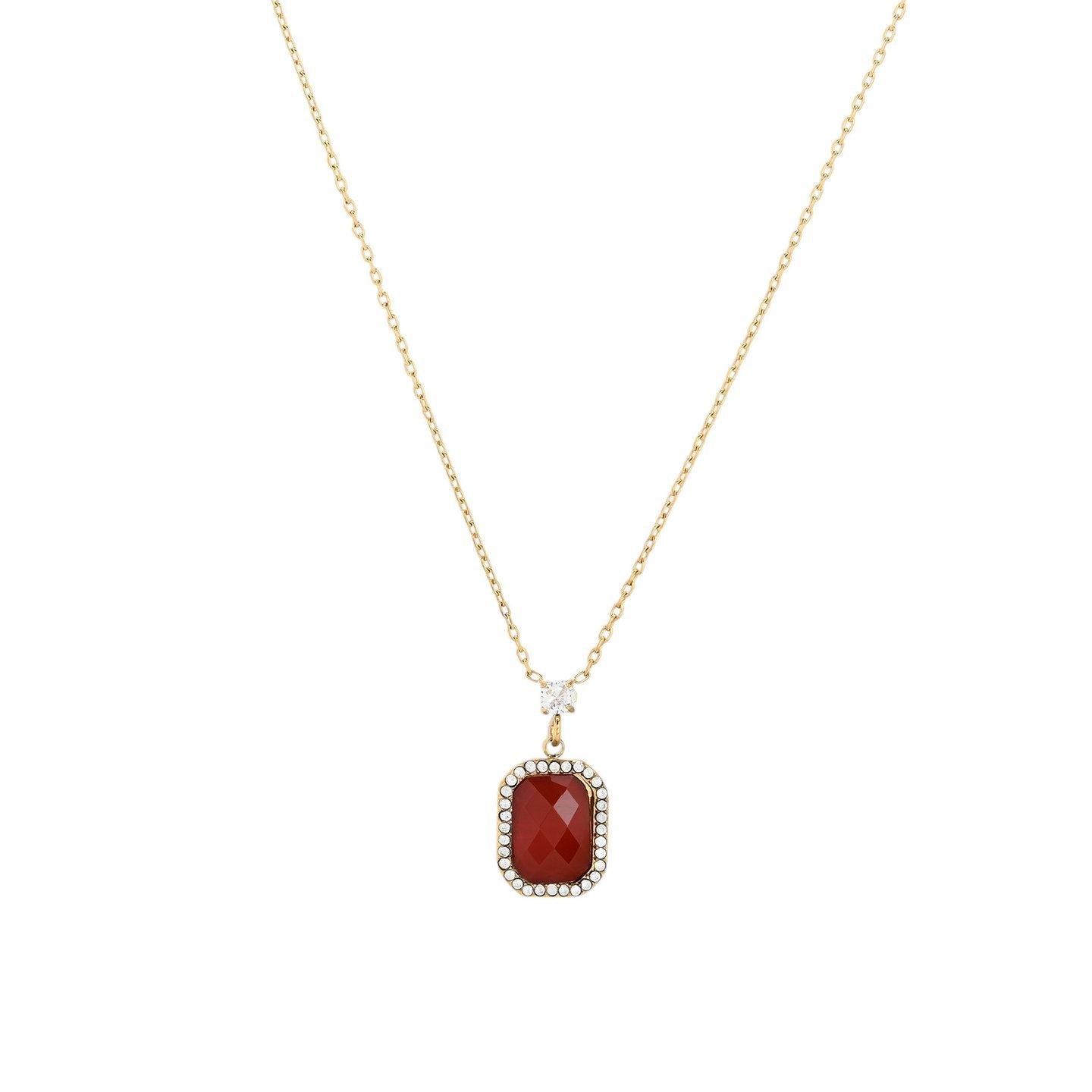 Colar em Aço com Pedra Natural Bordeaux e brilhantes