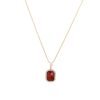 Colar em Aço com Pedra Natural Bordeaux e brilhantes