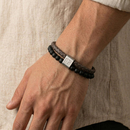 Pulseira Homem em Couro Preto