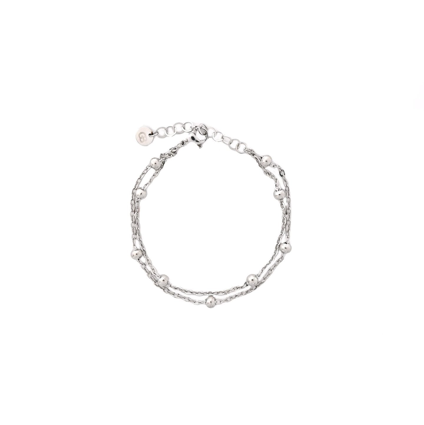 Pulseira em Aço com Malha Dupla e Bolinhas